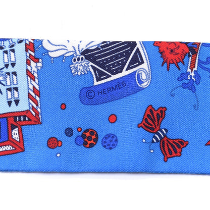 Hermes Silk La Folle Parade Twilly Bleu Gitane Rouge 4 of 4