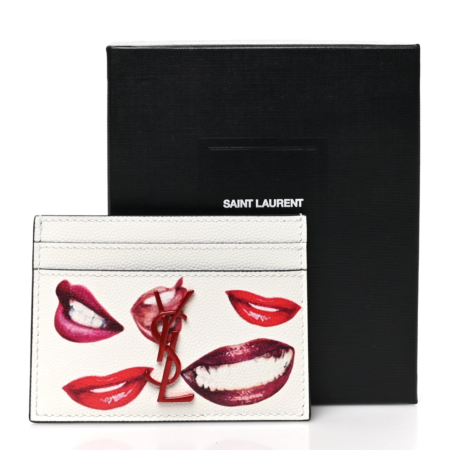 Grain De Poudre Lips Print Monogram Card Holder White Red