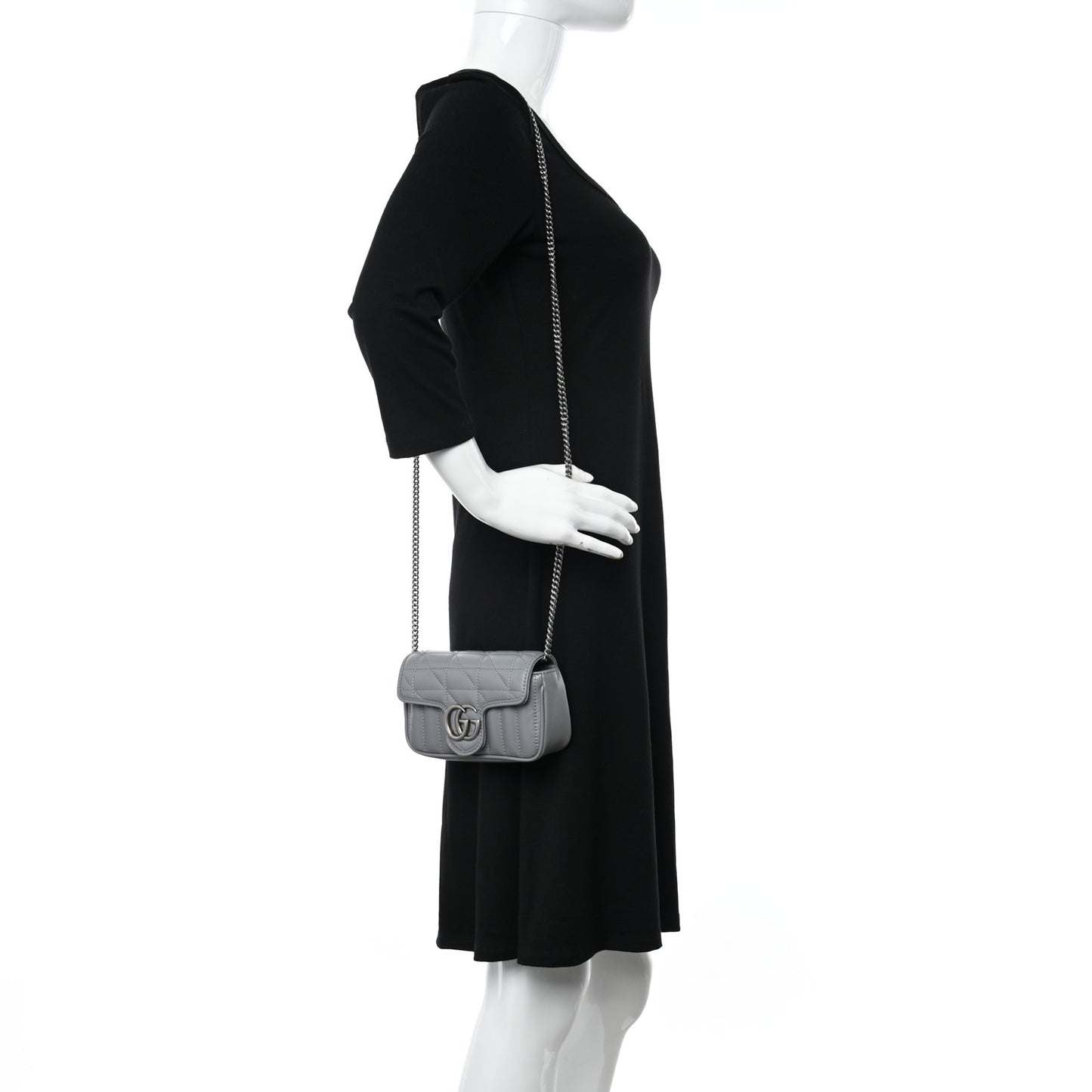 Calfskin Matelasse Aria Super Mini GG Marmont Shoulder Bag Deep Grey