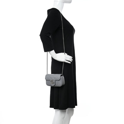 Gucci Calfskin Matelasse Aria Super Mini GG Marmont Shoulder Bag Deep Grey 2 of 11