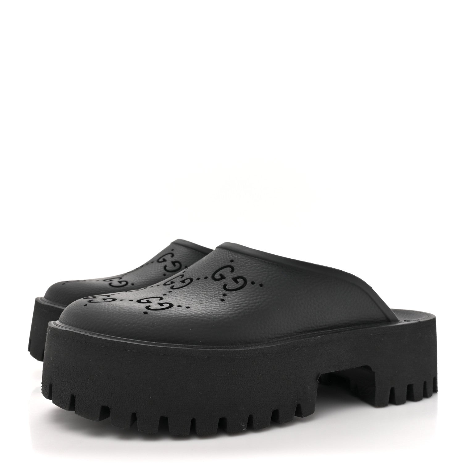 Gucci Rubber GG Monogram Perforated Elea Platform 55mm Lug Sole Sandals 40 Black 3 of 8