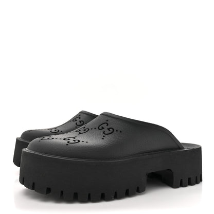 Gucci Rubber GG Monogram Perforated Elea Platform 55mm Lug Sole Sandals 40 Black 3 of 8