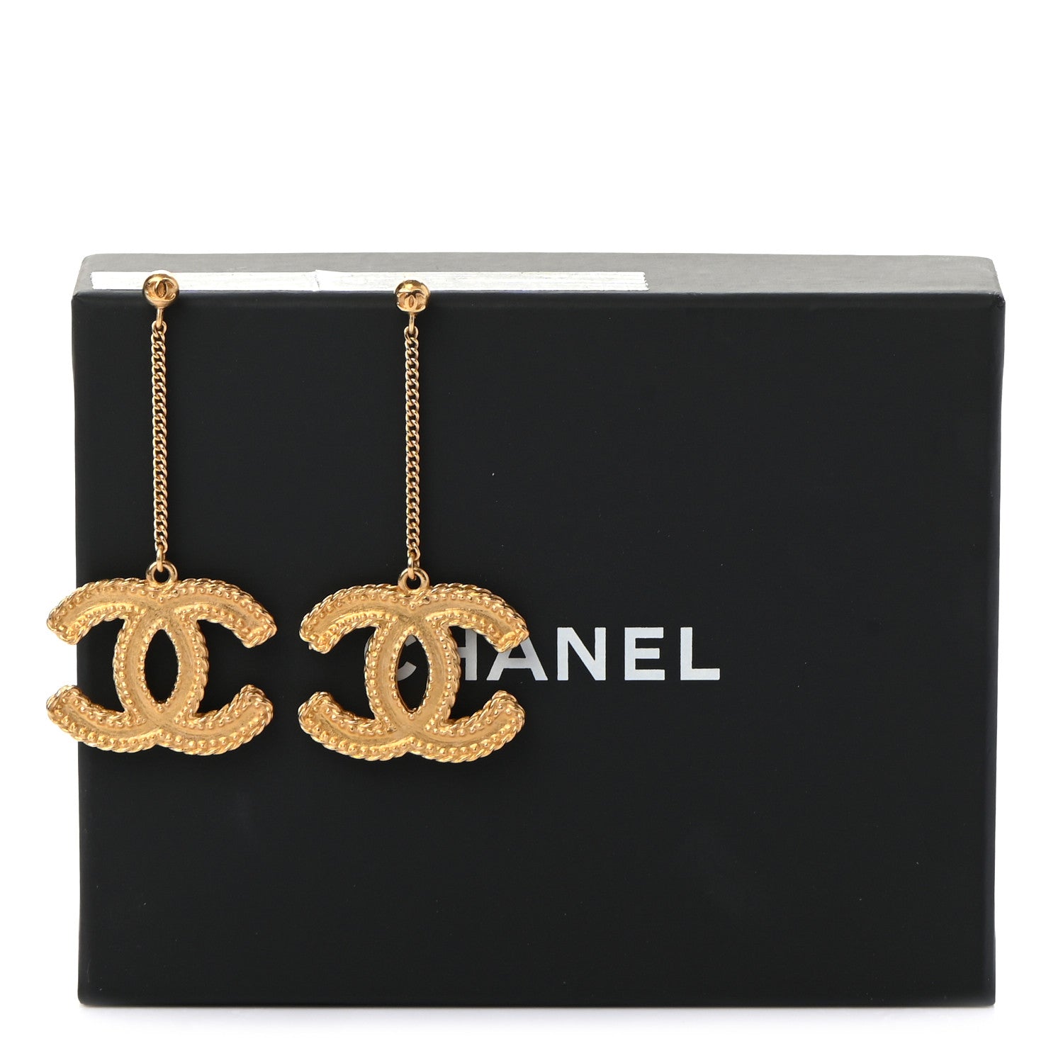 Chanel CC Drop Earrings Matte Gold 5 of 5