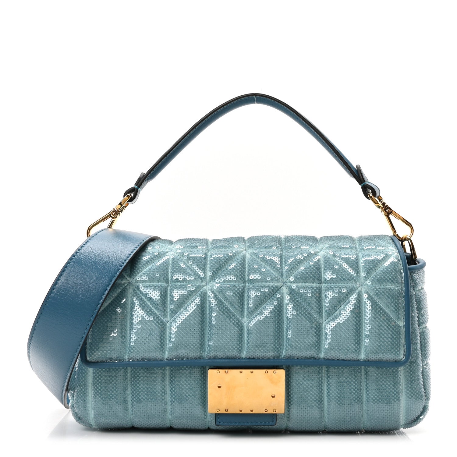 Fendi Satin Vitello King Sequin Baguette Blue 1 of 9