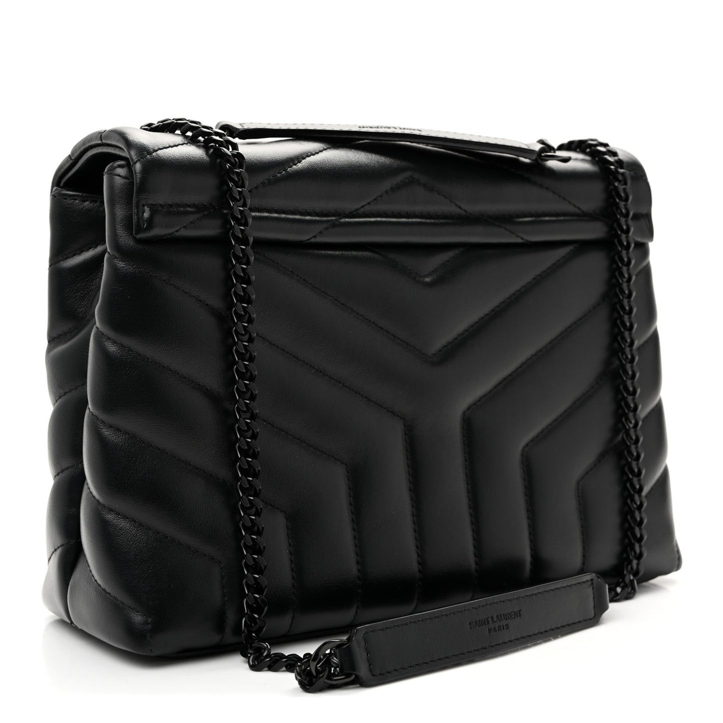 Calfskin Y Quilted Monogram Monochrome Small Loulou Chain Satchel  Black