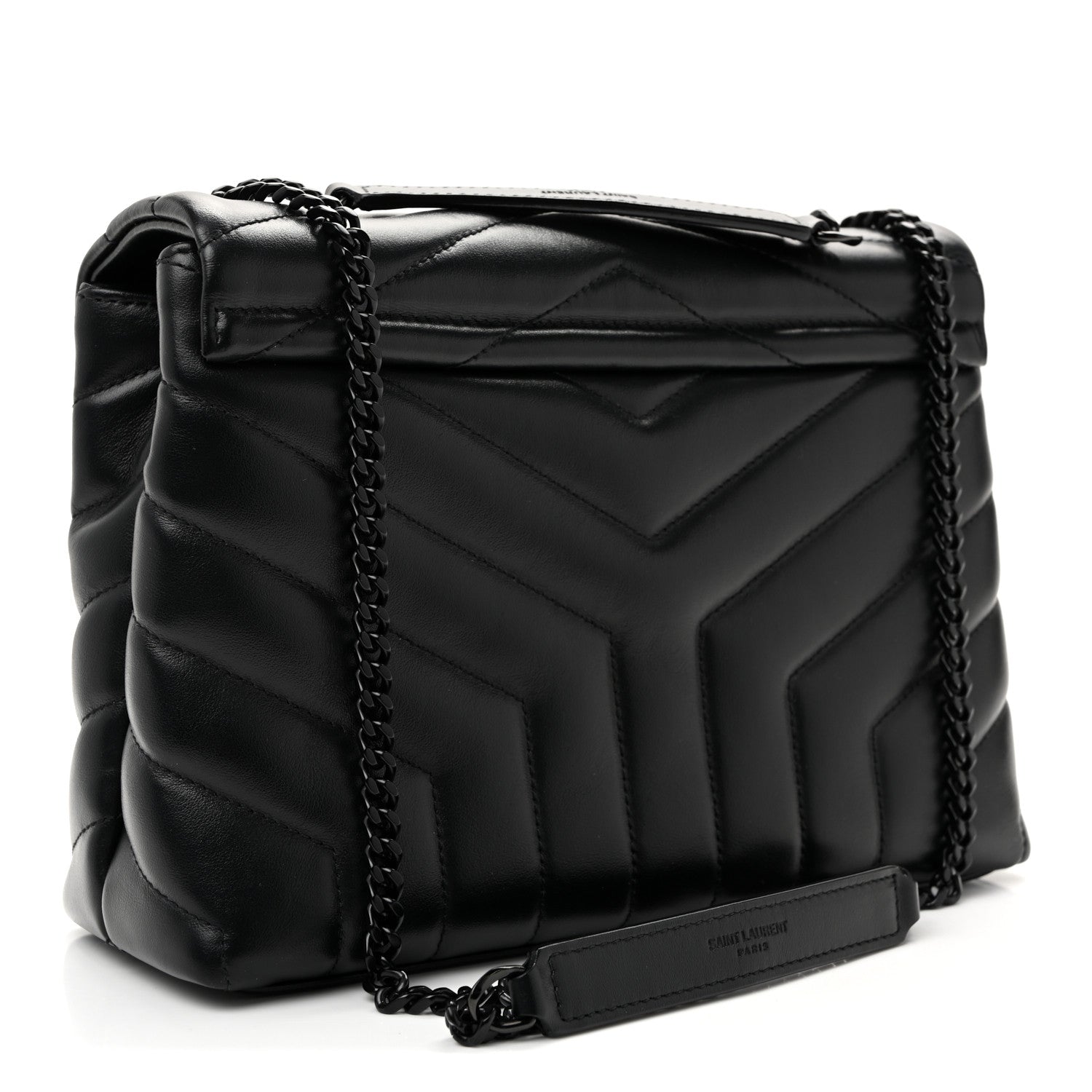 Saint Laurent Calfskin Y Quilted Monogram Monochrome Small Loulou Chain Satchel  Black 3 of 9