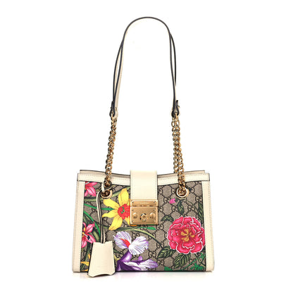 Gucci GG Supreme Monogram Flora Textured Calfskin Small Padlock Tote Beige Ebony Multicolor Mystic White 1 of 10