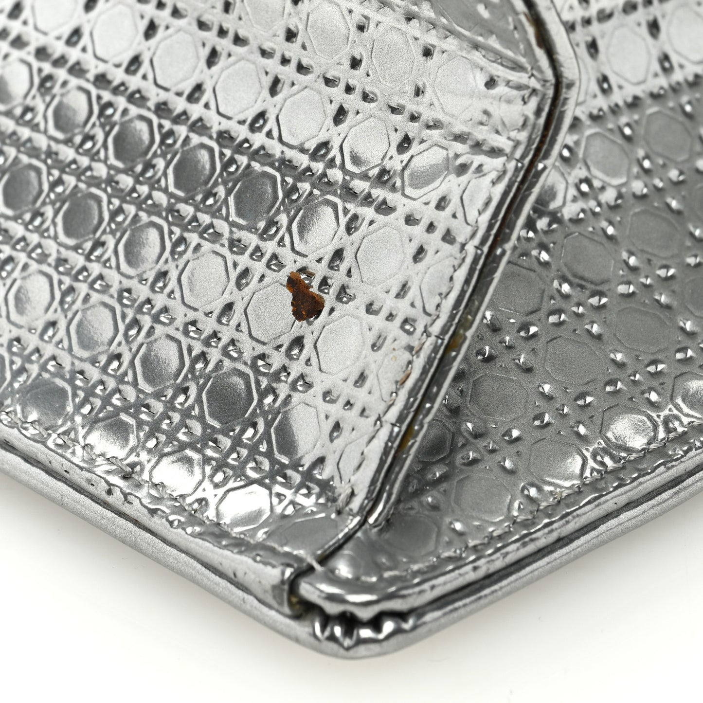 CHRISTIAN DIOR Metallic Patent Micro-Cannage Medium Diorama Flap Bag Silver