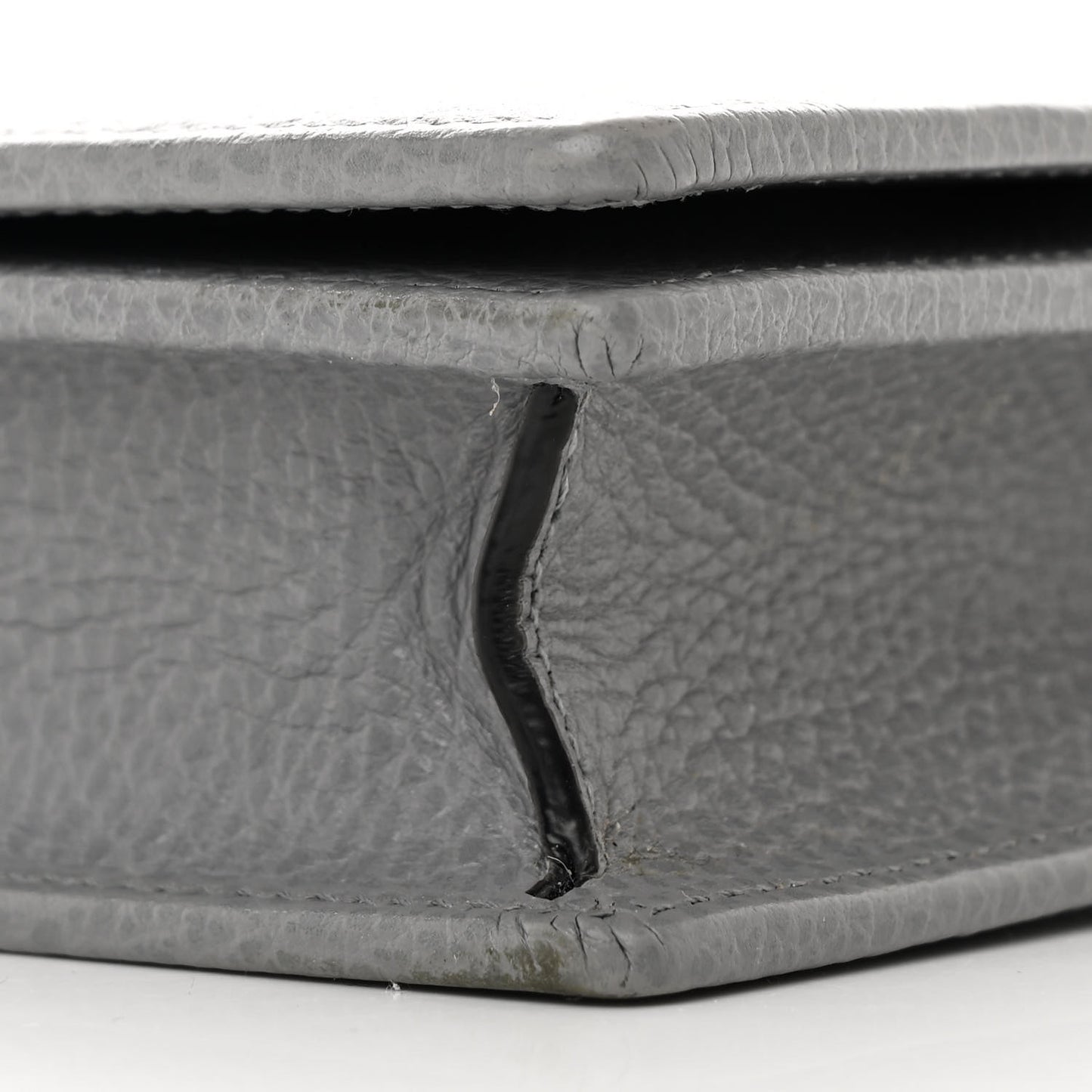 Dollar Calfskin Enamel Monochrome Mini GG Marmont Chain Wallet Deep Grey