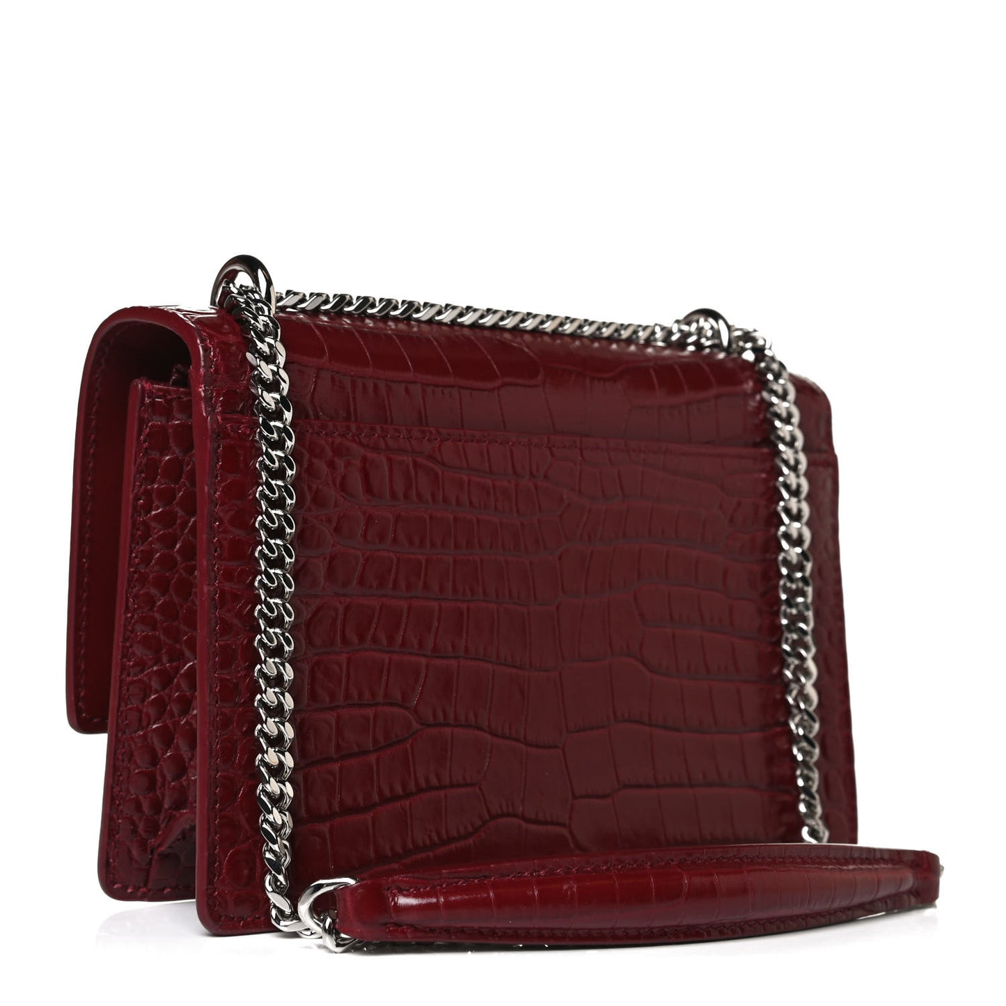 Calfskin Crocodile Embossed Monogram Sunset Chain Wallet Palissandre