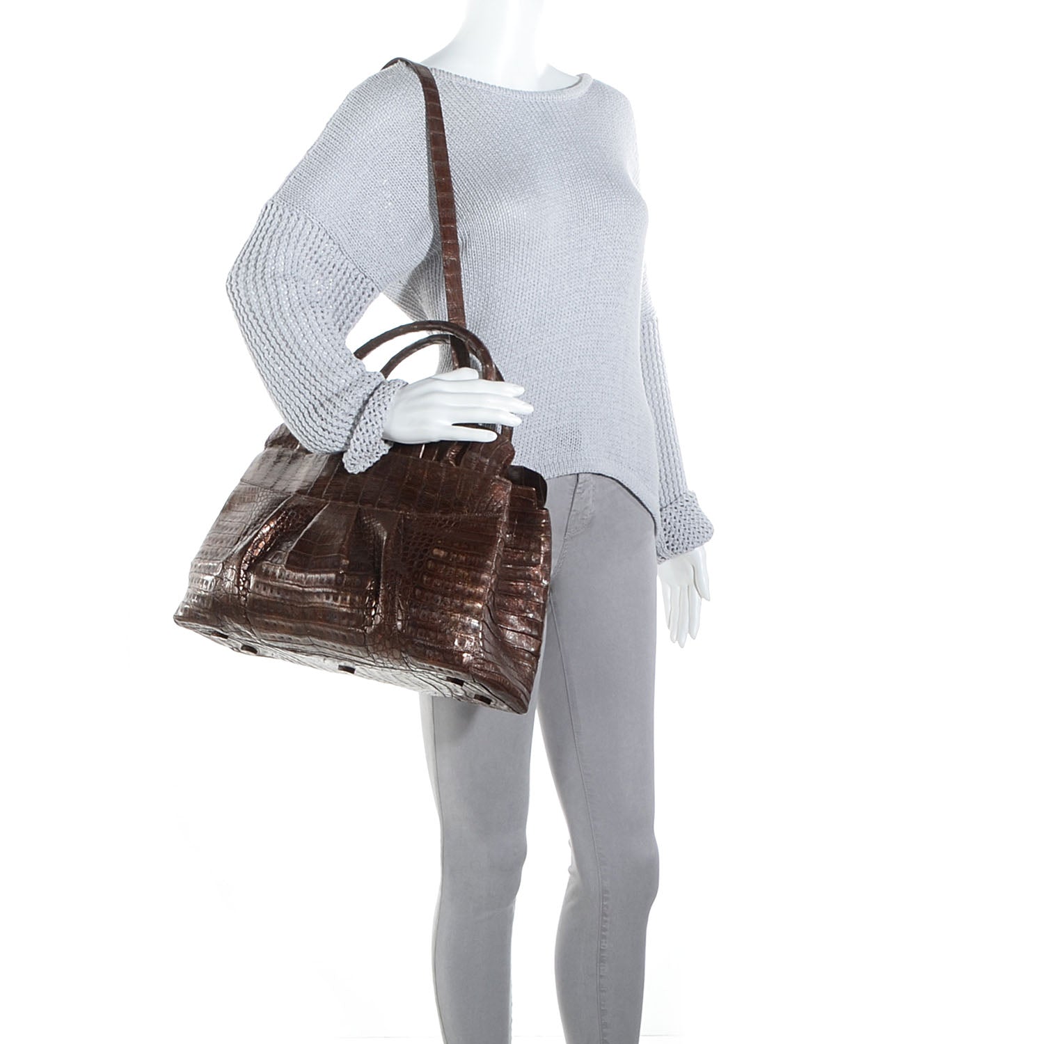 Nancy Gonzalez Crocodile Ruffled Medium Tote Chocolate 2 of 7