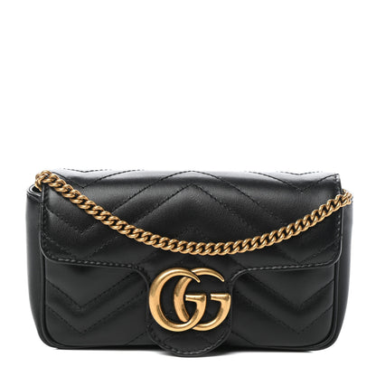 Gucci Calfskin Matelasse Super Mini GG Marmont Shoulder Bag Black 1 of 8