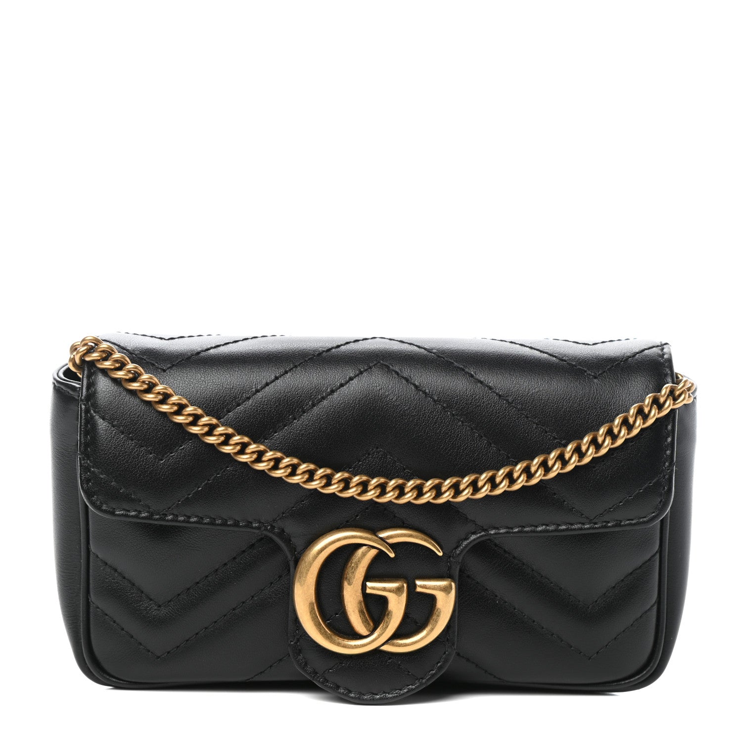 Gucci Calfskin Matelasse Super Mini GG Marmont Shoulder Bag Black 1 of 8