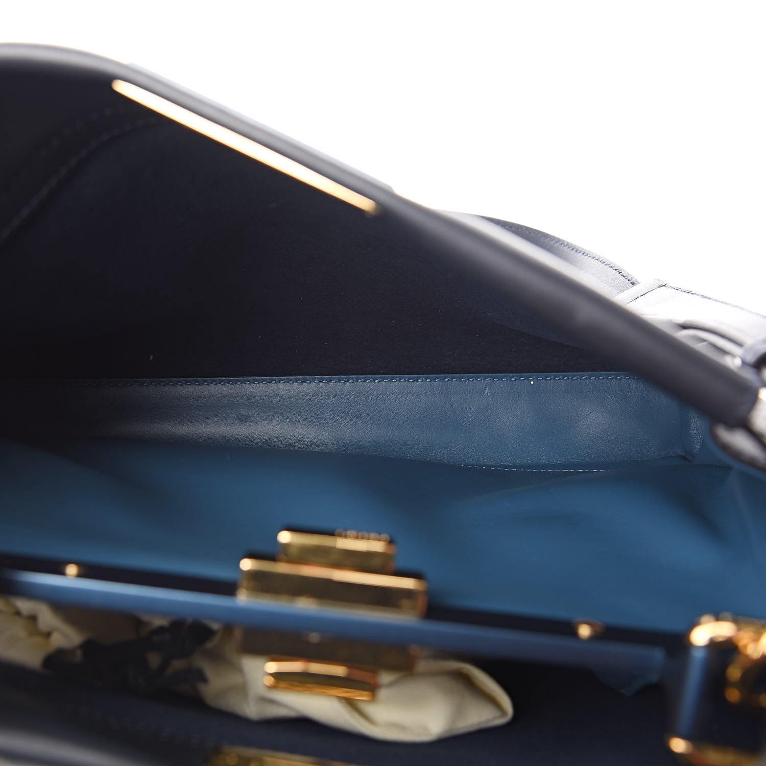 Fendi Vitello Seta Shiny Nappa Medium Peekaboo Iconic Satchel Blue Notte Turchese 5 of 12