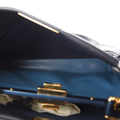 Fendi Vitello Seta Shiny Nappa Medium Peekaboo Iconic Satchel Blue Notte Turchese 5 of 12