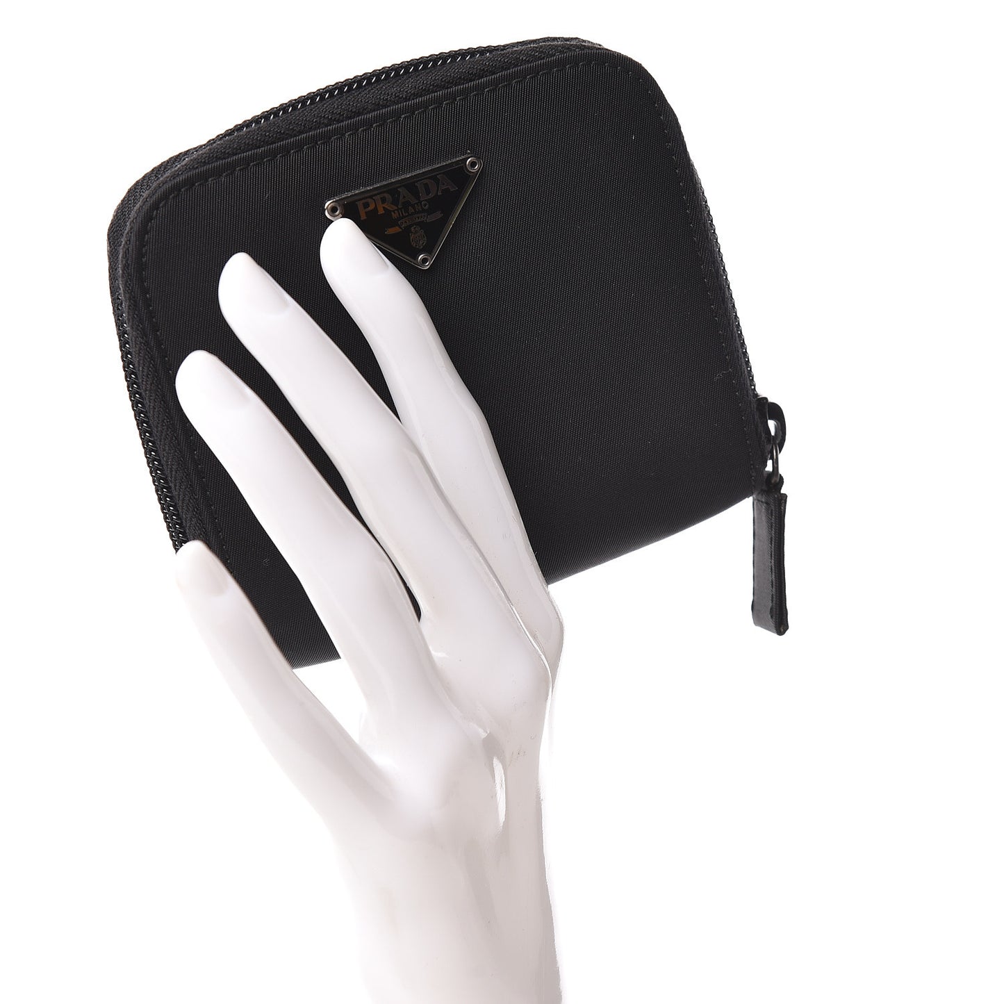 Tessuto Nylon Compact Zip Around Wallet Black