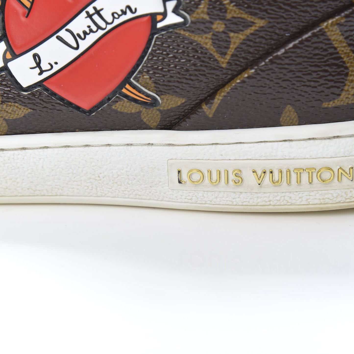 Calfskin Monogram LV Black Heart Sneakers 38.5 Cacao