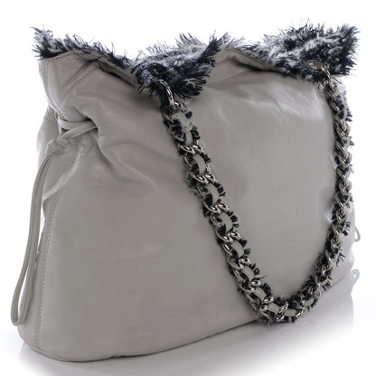 Chanel Lambskin Drawstring Tweedy Tote Light Grey 3 of 10