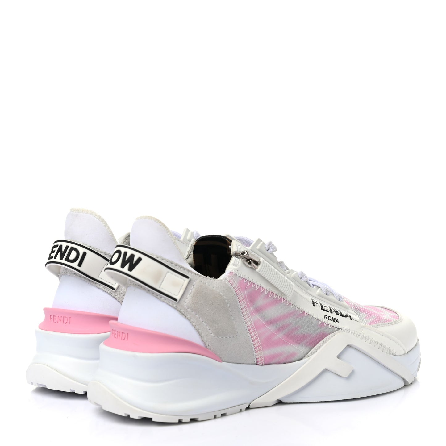 X SARAH COLEMAN Nylon Suede Lycra FF Vertigo Fendi Flow Low Top Sneakers 35.5 Transparent Rosa White