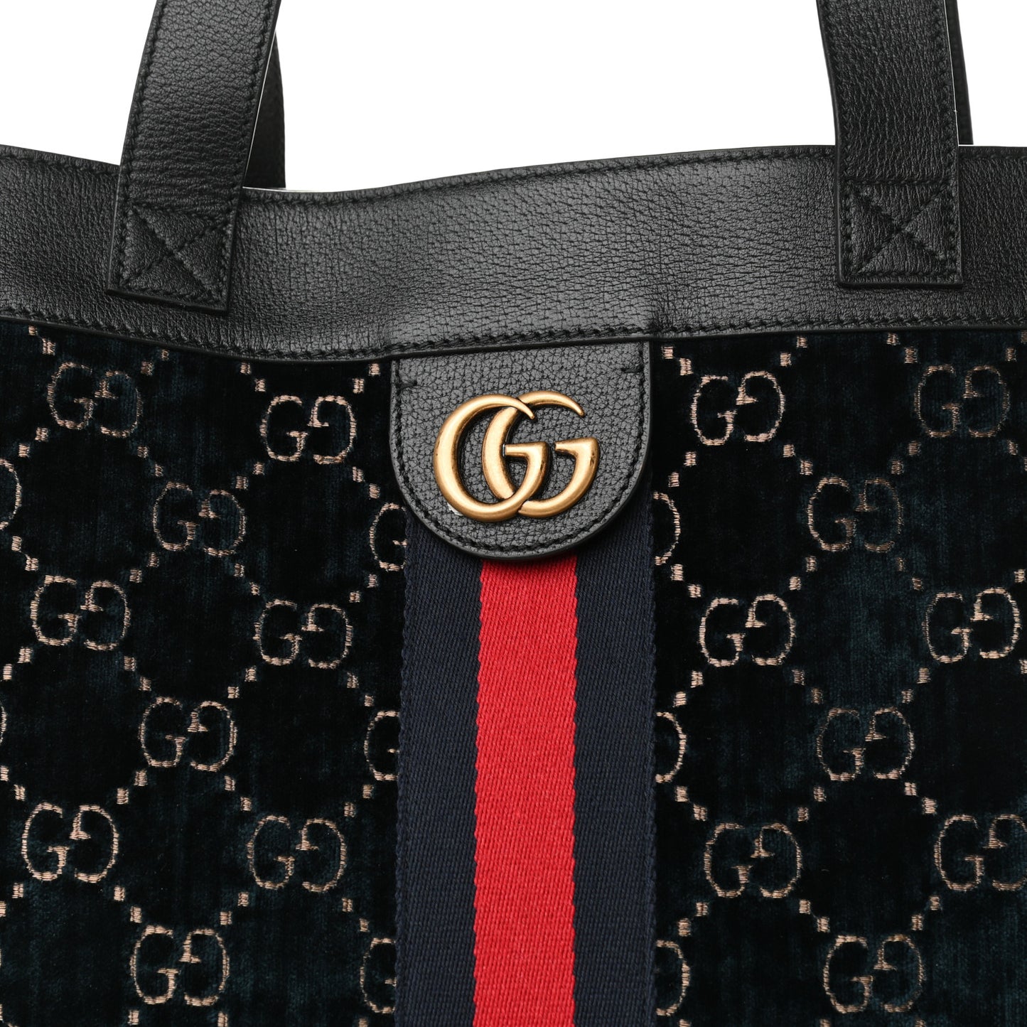 Velvet GG Monogram Textured Calfskin Web Large Ophidia Vertical Shopping Tote Blue Beige Black