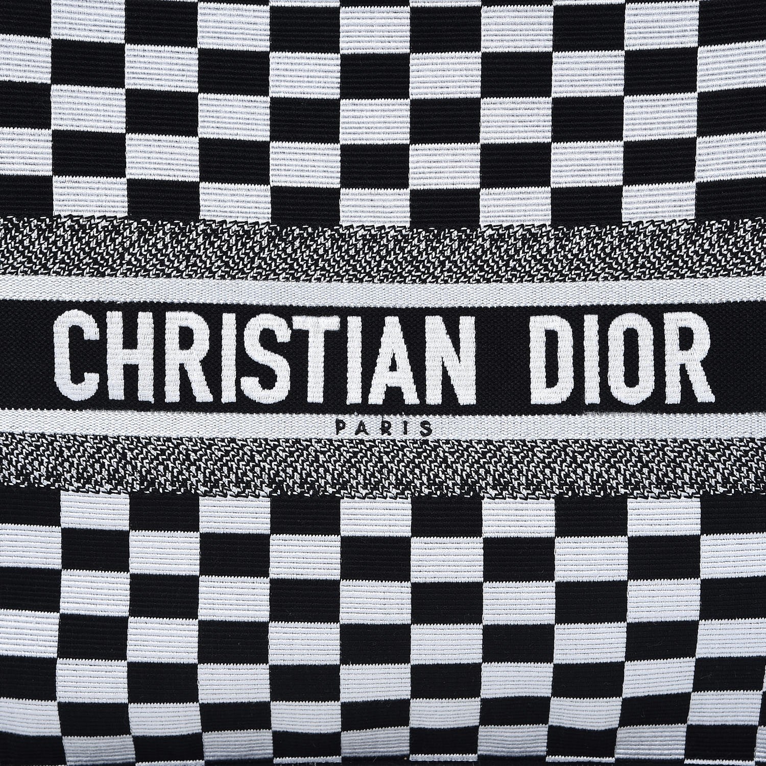 Christian Dior Canvas Embroidered Checkered Book Tote Black White 9 of 10