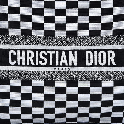 Christian Dior Canvas Embroidered Checkered Book Tote Black White 9 of 10