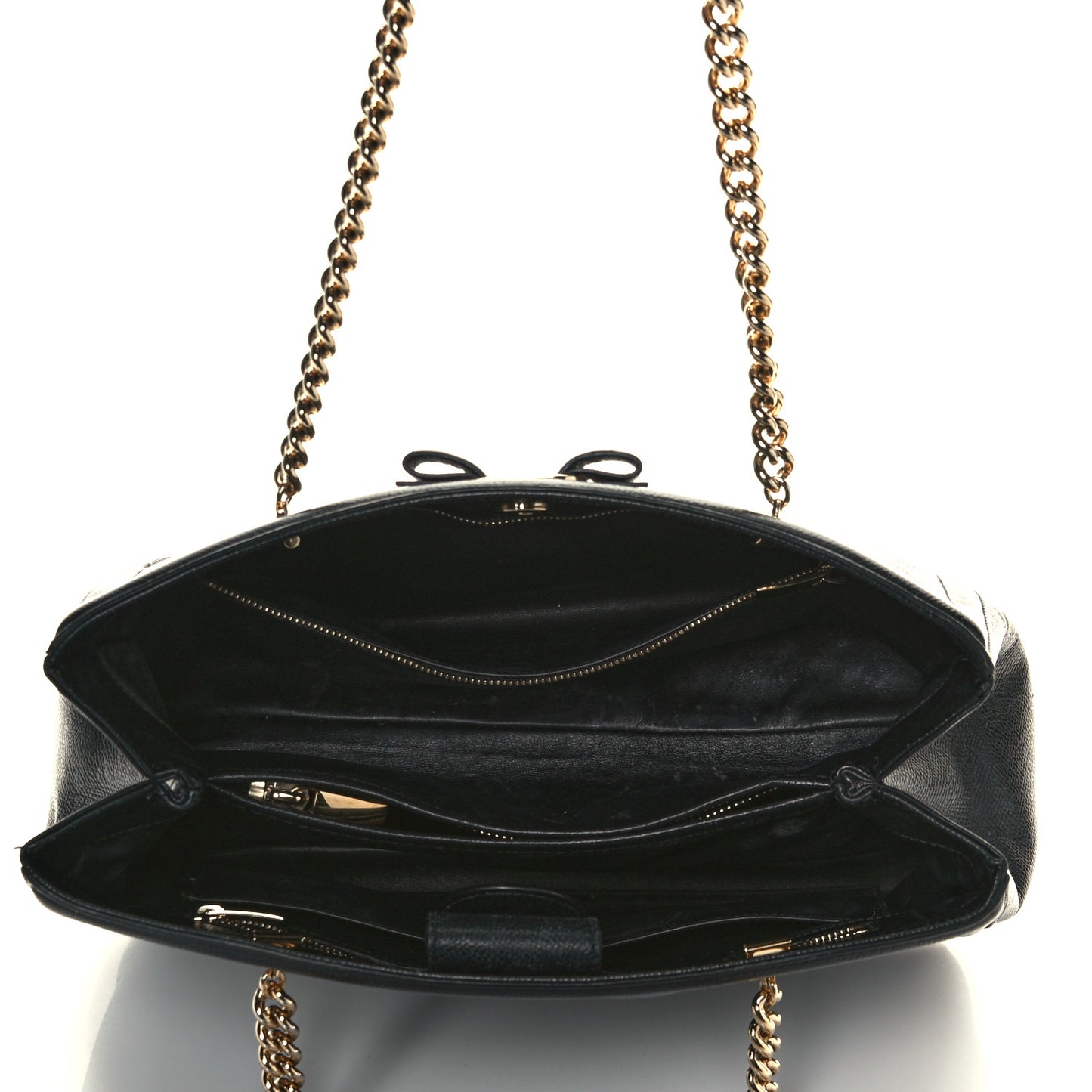 Hammered Calfskin Vara Bow Chain Tote Black