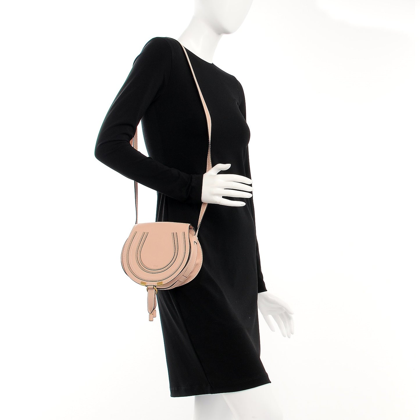 Calfskin Mini Marcie Round Crossbody Bag Blush Nude