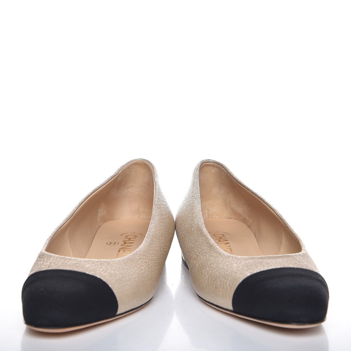 Metallic Goatskin Grosgrain Cap Toe Ballerina Flats 37 Gold Black