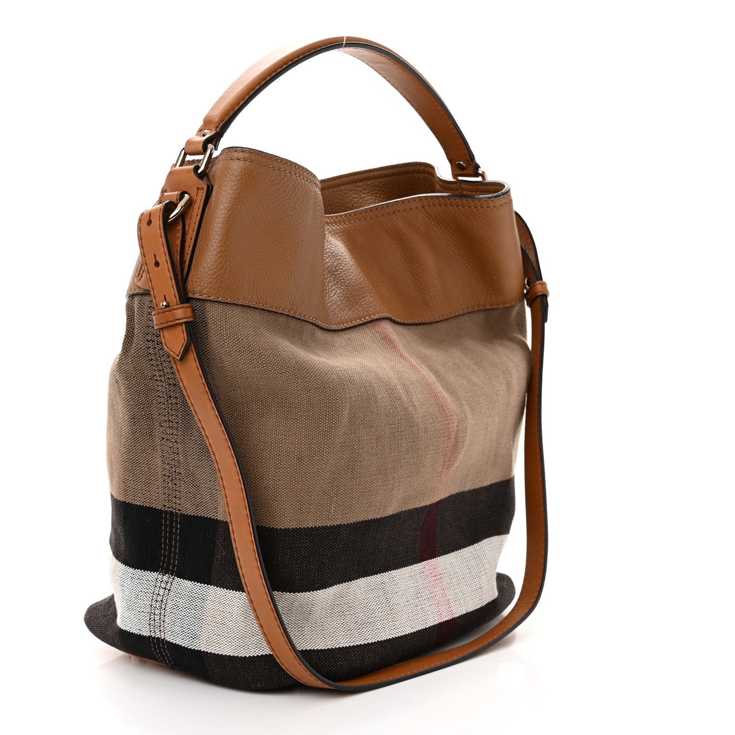 Grainy Calfskin Canvas Mega Check Medium Ashby Tassel Hobo Saddle Brown