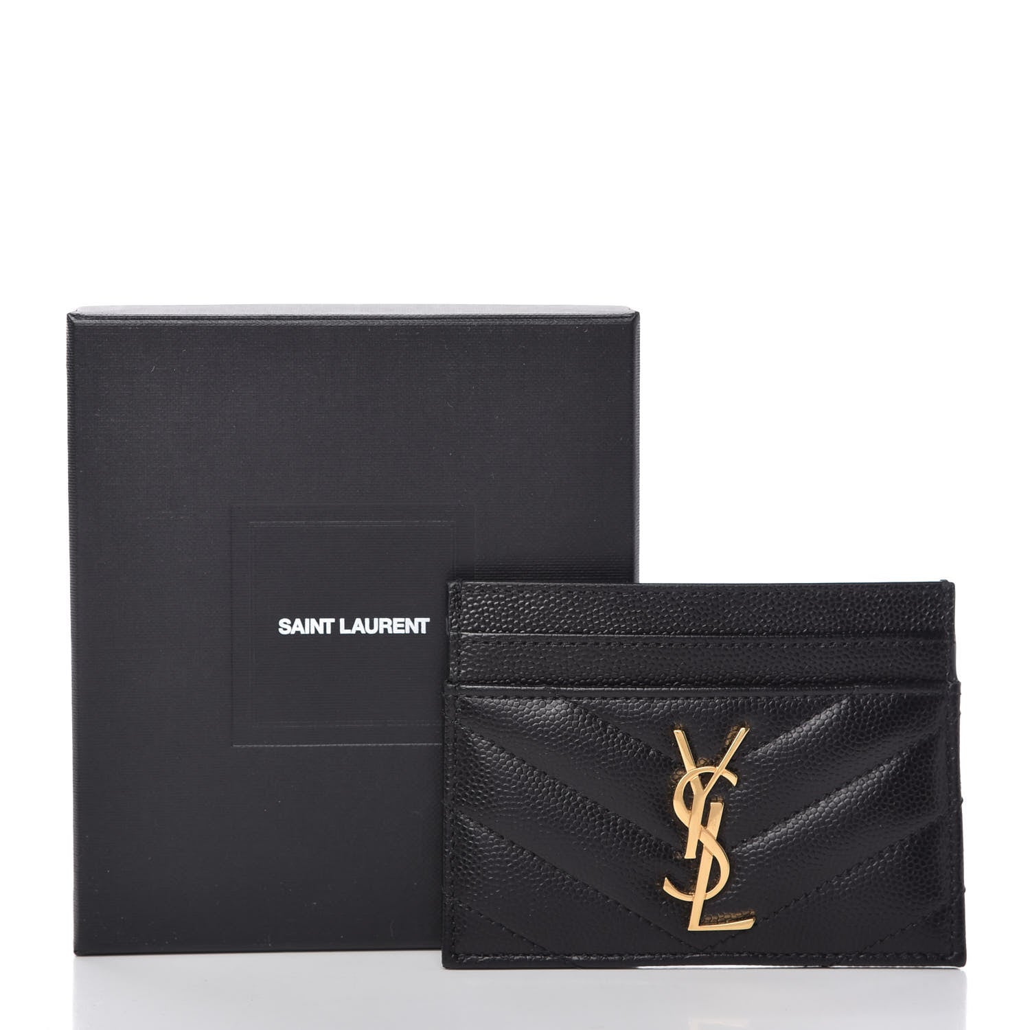 Saint Laurent Grain De Poudre Matelasse Chevron Monogram Credit Card Case Black 8 of 8