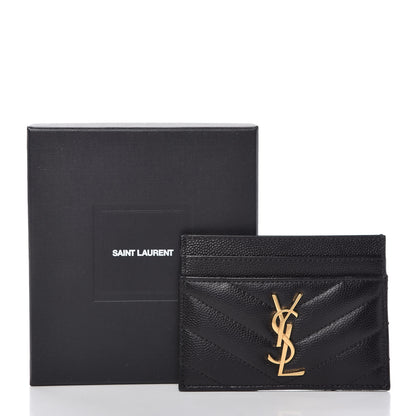 Saint Laurent Grain De Poudre Matelasse Chevron Monogram Credit Card Case Black 8 of 8