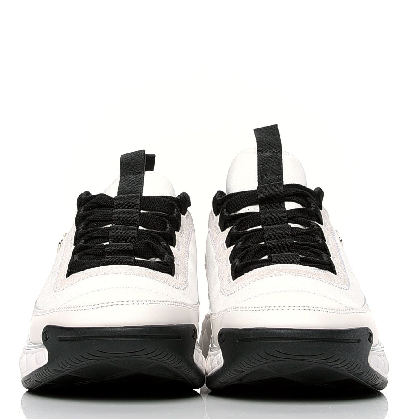 Velvet Calfskin Mixed Fibers CC Sneakers 39.5 Ivory Black