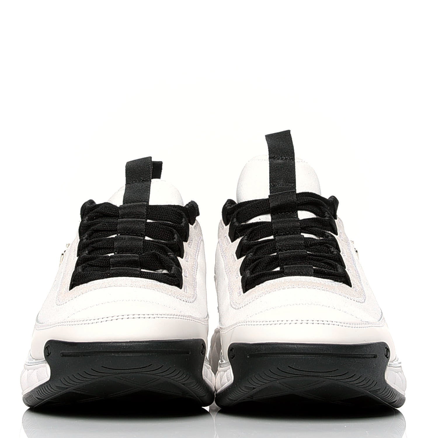 Chanel Velvet Calfskin Mixed Fibers CC Sneakers 39.5 Ivory Black 2 of 4