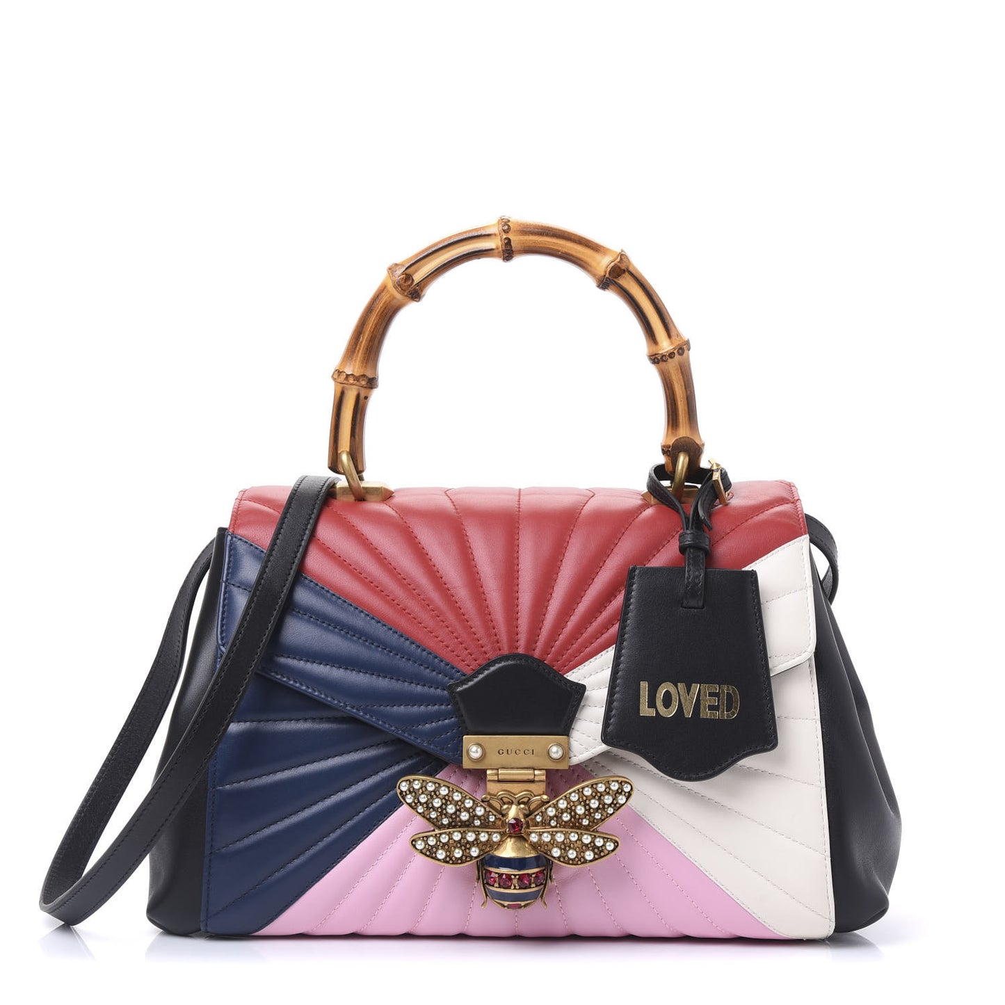 Calfskin Bamboo Trapuntata Queen Margaret Top Handle Bag Blue Agata Hibiscus Red Mystic White Sugar Pink