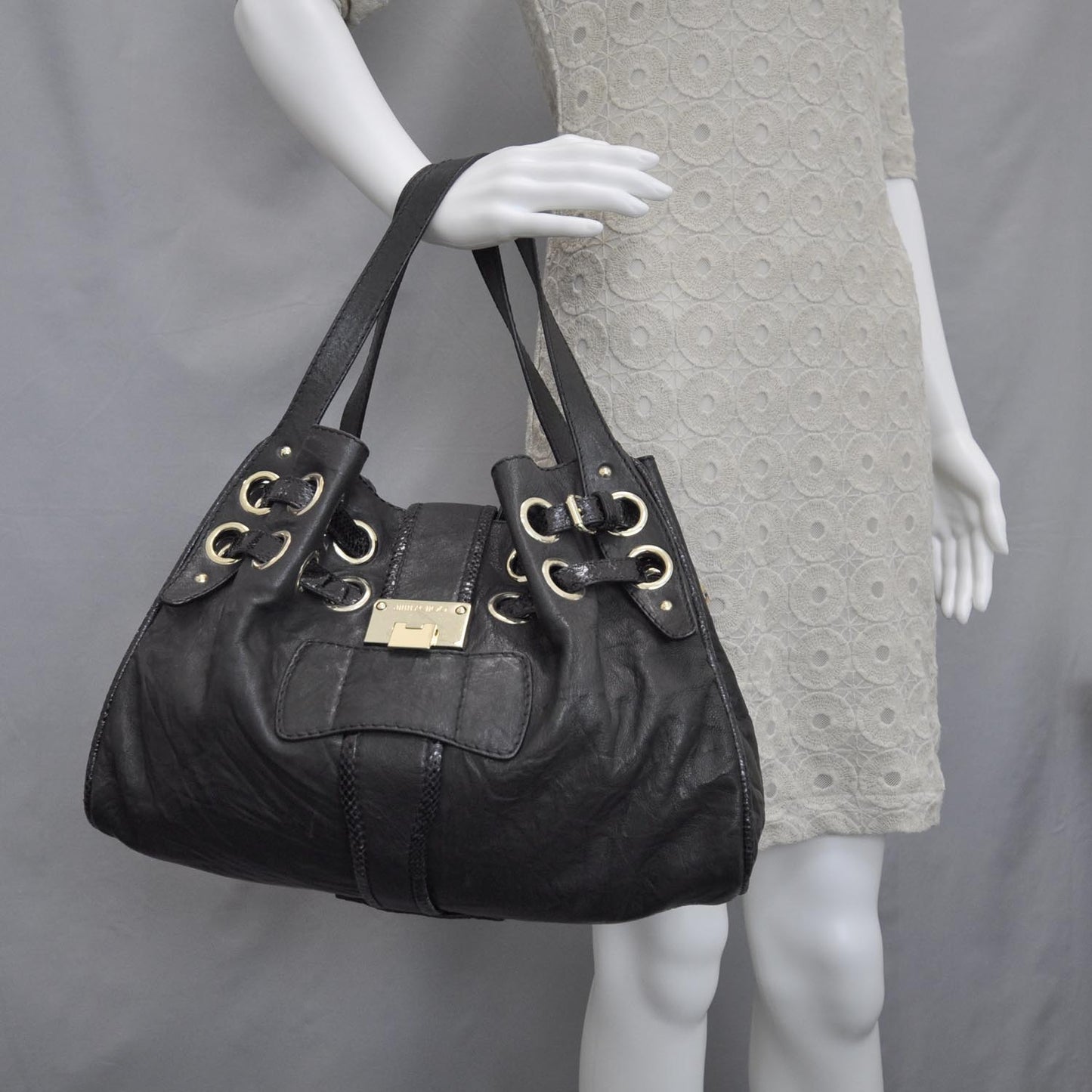 Biker Leather Elaphe Snakeskin Trim Ramona Black