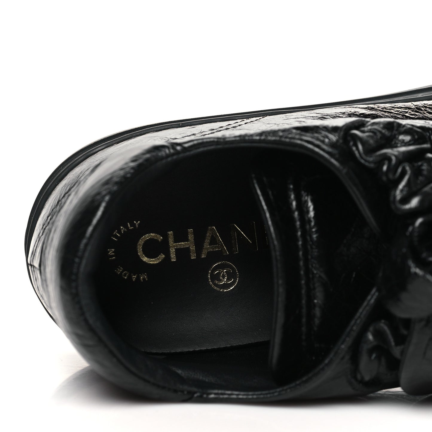 Crumpled Calfskin Womens CC Bow Sneakers 40 Black