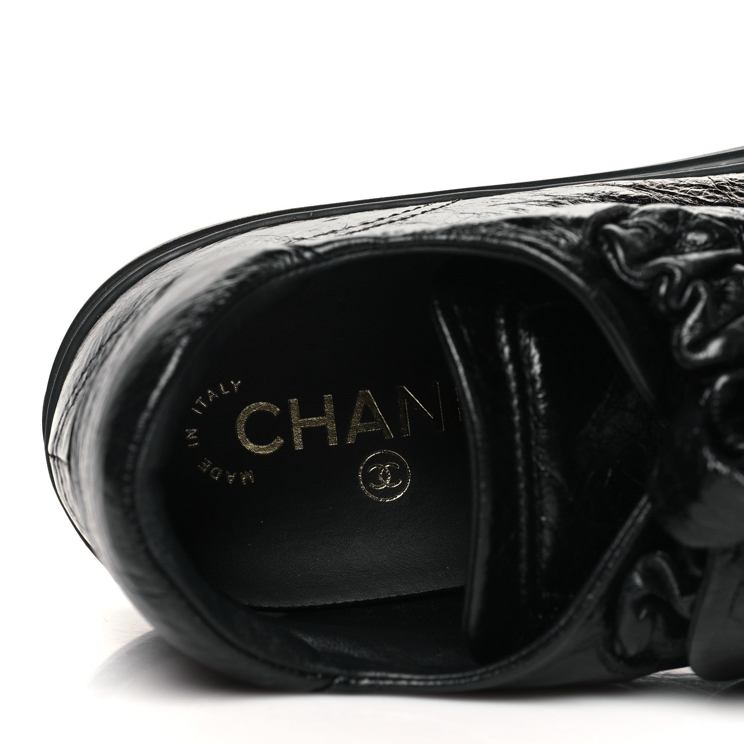Chanel Crumpled Calfskin Womens CC Bow Sneakers 40 Black 8 of 10
