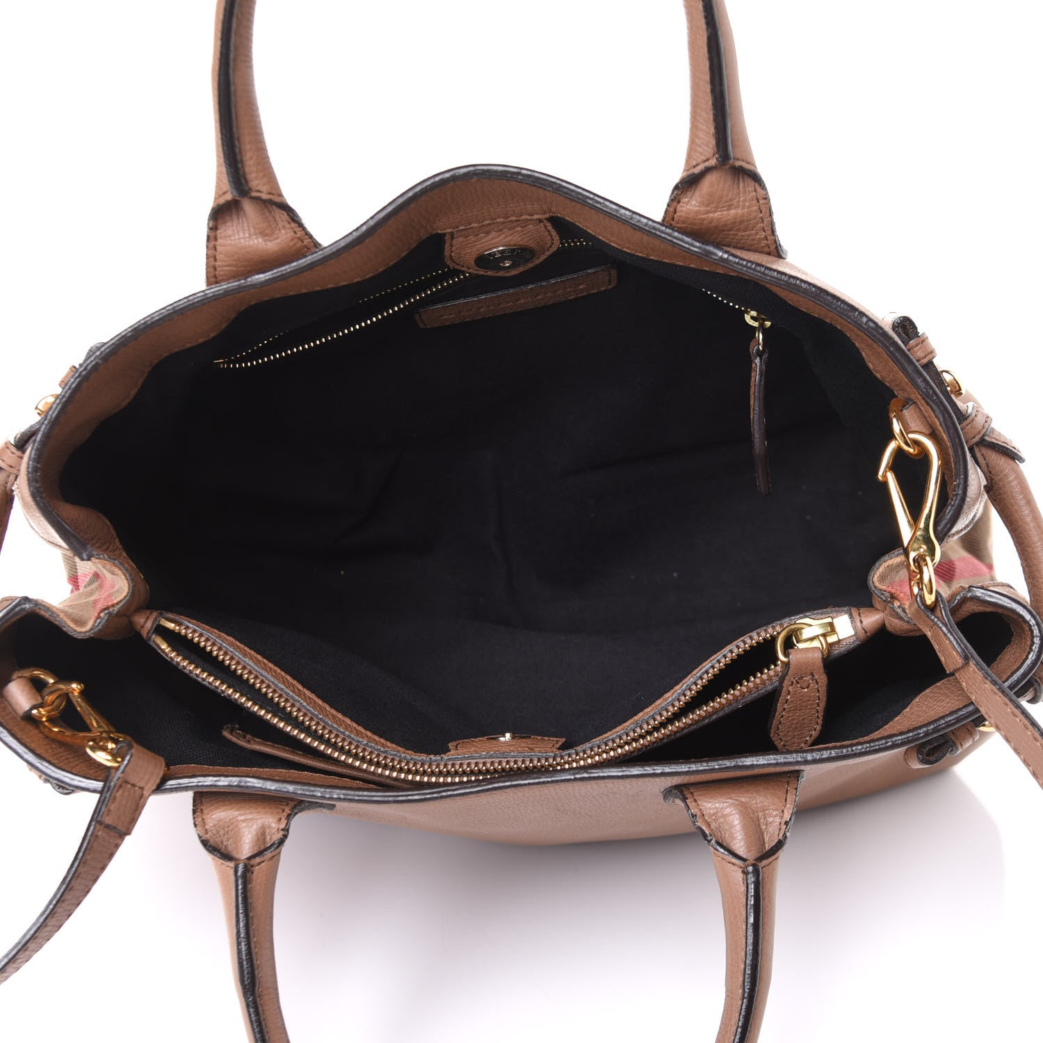 Burberry Grainy Calfskin House Check Medium Banner Tote Dark Sand 4 of 4