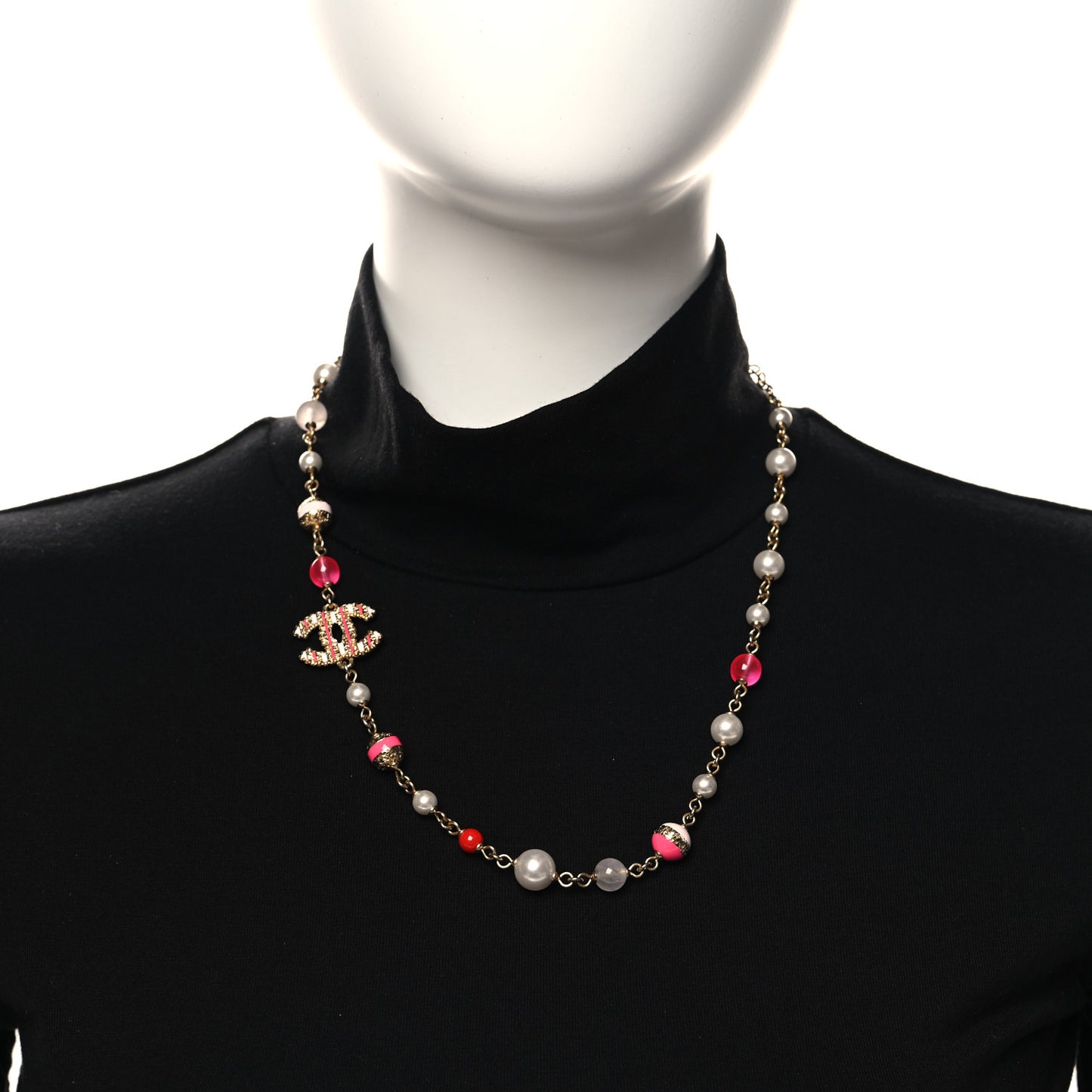 Enamel CC Textured Pearl Bead Choker Necklace Gold Pink White