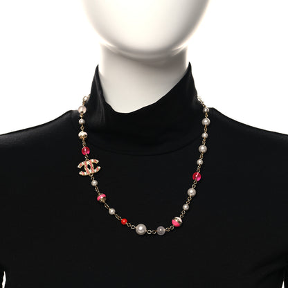 Chanel Enamel CC Textured Pearl Bead Choker Necklace Gold Pink White 2 of 4