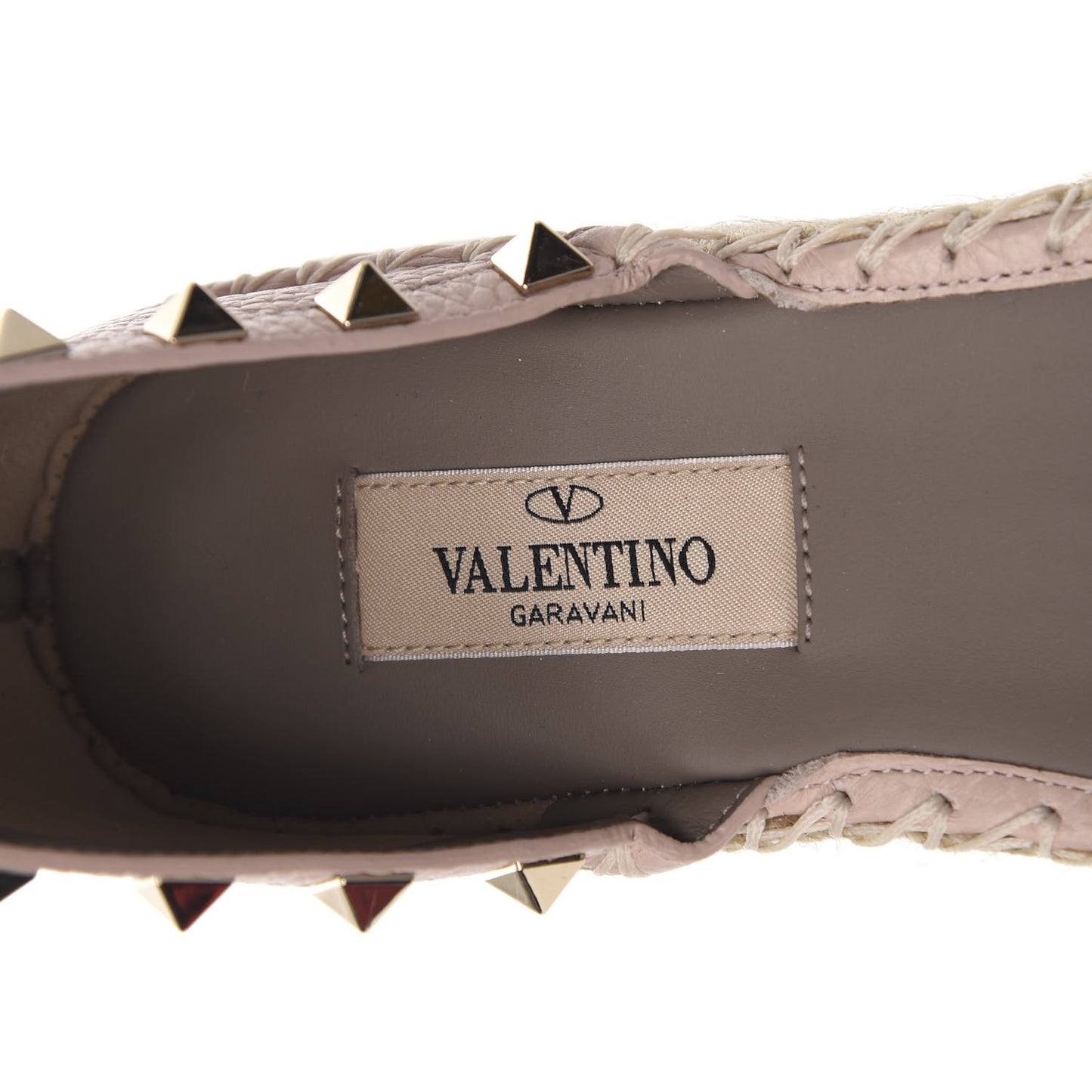 Grained Calfskin Rockstud Ankle Wrap Espadrille Flatform Sandals 38 Rose Quartz