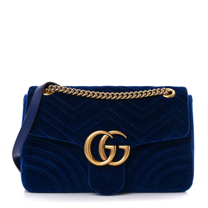 Gucci Velvet Matelasse Medium GG Marmont Shoulder Bag Cobalt Blue 1 of 11