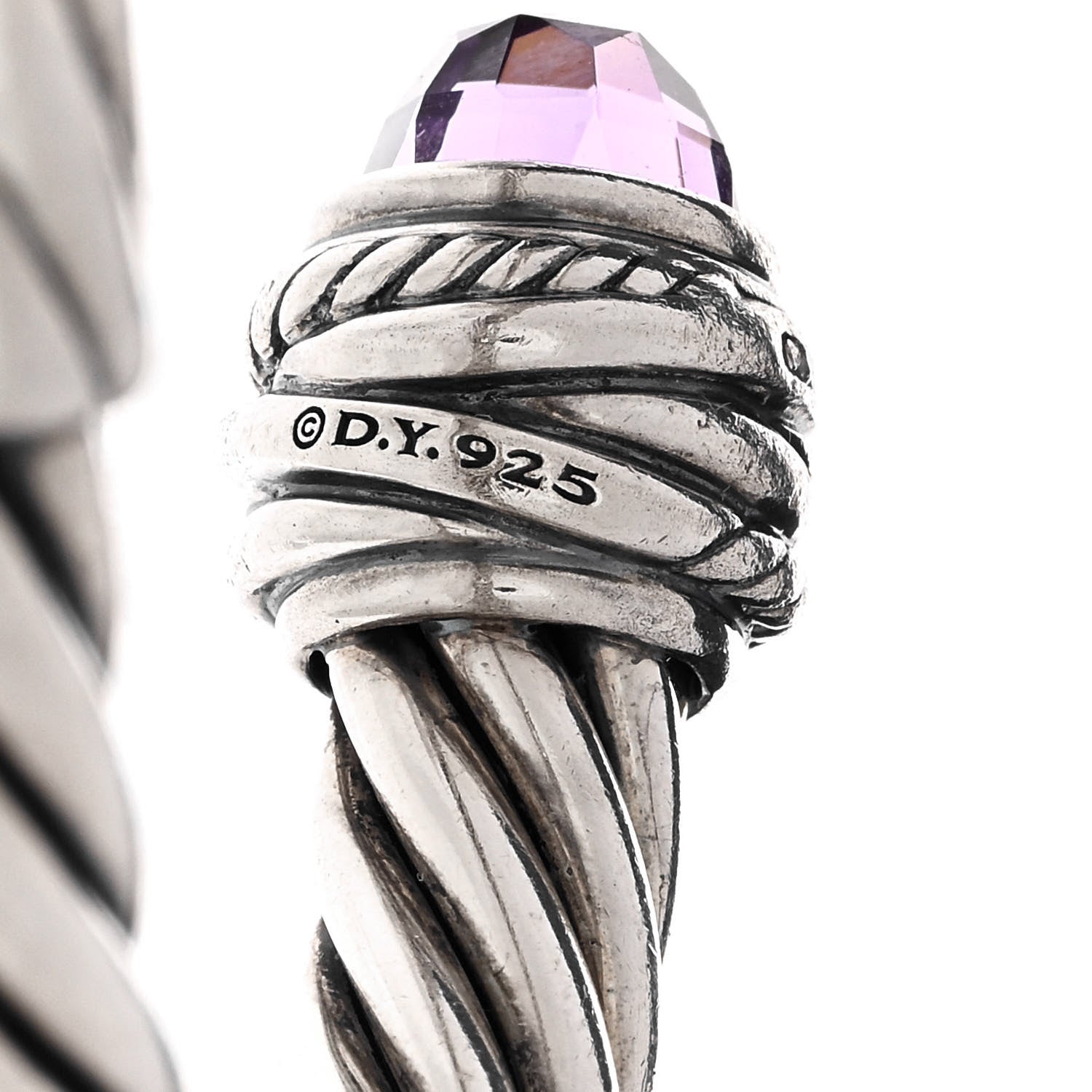 David Yurman Sterling Silver Diamond Amethyst 8mm Cable Crossover Bracelet 3 of 3