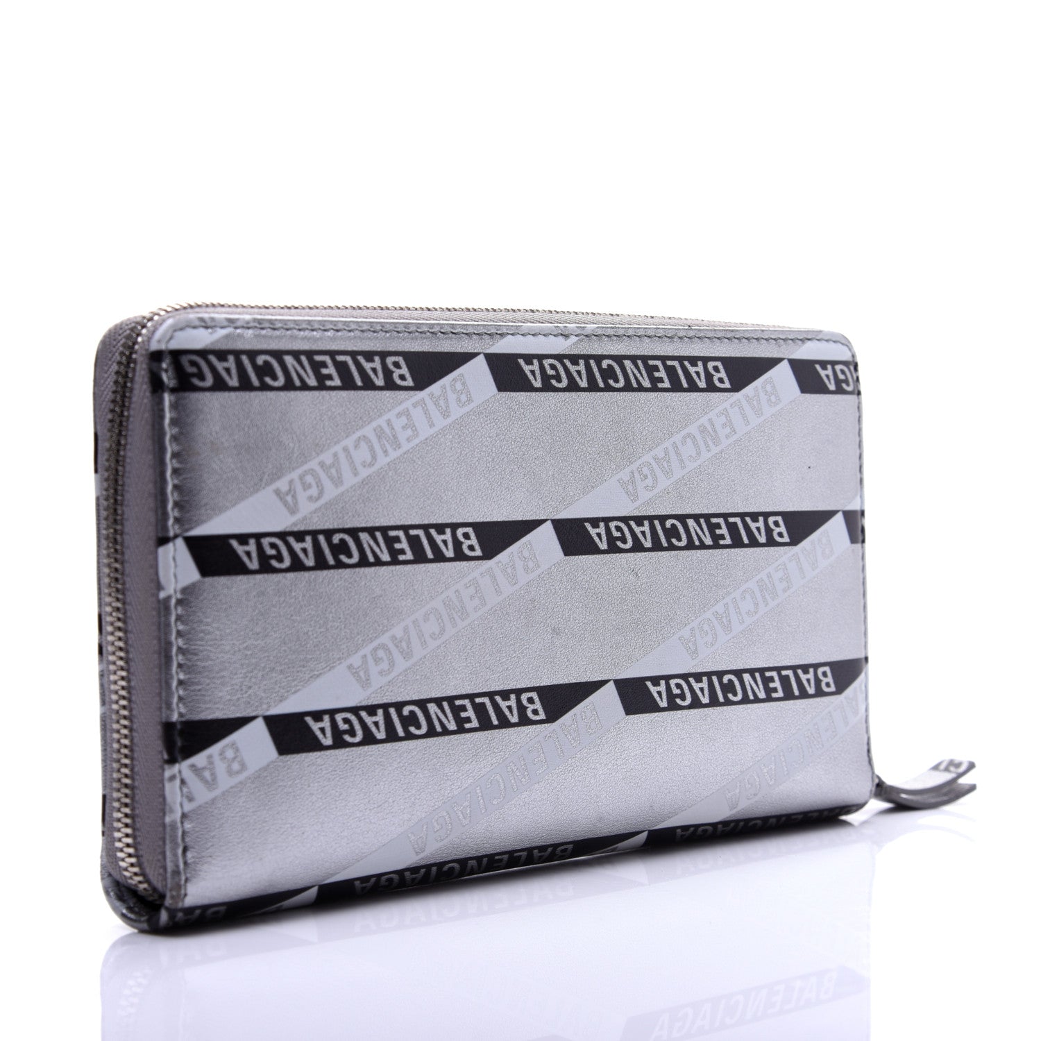 Balenciaga Metallic Calfskin Losange Monogram Everyday Continental Zip Around Wallet Silver Black White 3 of 10