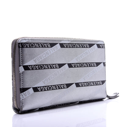 Balenciaga Metallic Calfskin Losange Monogram Everyday Continental Zip Around Wallet Silver Black White 3 of 10