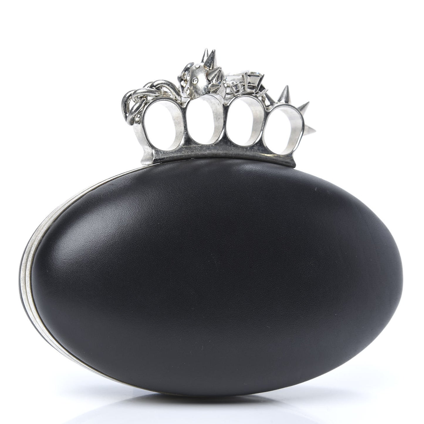 Nappa Skull Knuckle Oval Box Clutch Black