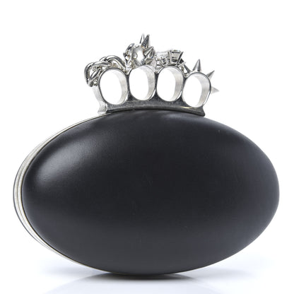 Alexander McQueen Nappa Skull Knuckle Oval Box Clutch Black 3 of 11