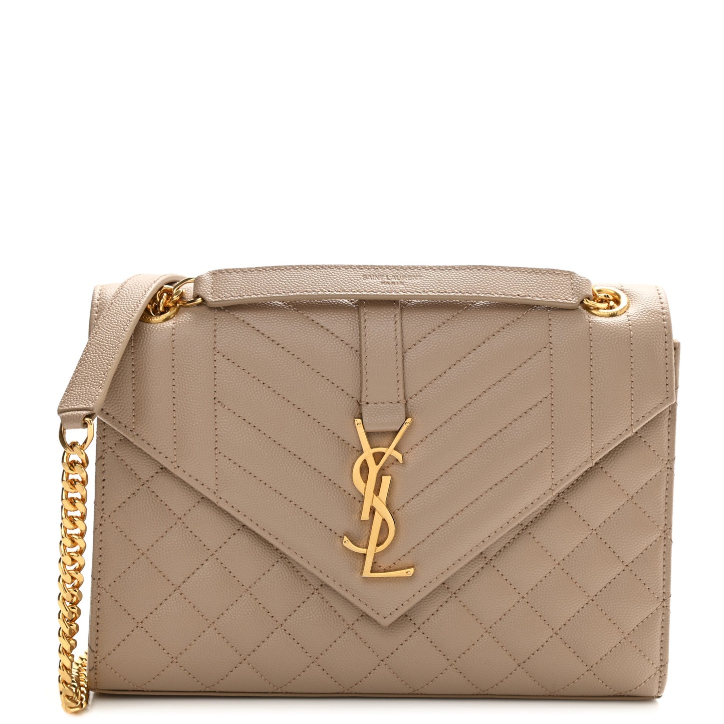 Grain De Poudre Textured Mixed Matelasse Medium Triquilt Monogram Satchel Dark Beige