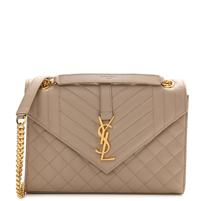 Saint Laurent Grain De Poudre Textured Mixed Matelasse Medium Triquilt Monogram Satchel Dark Beige 1 of 10